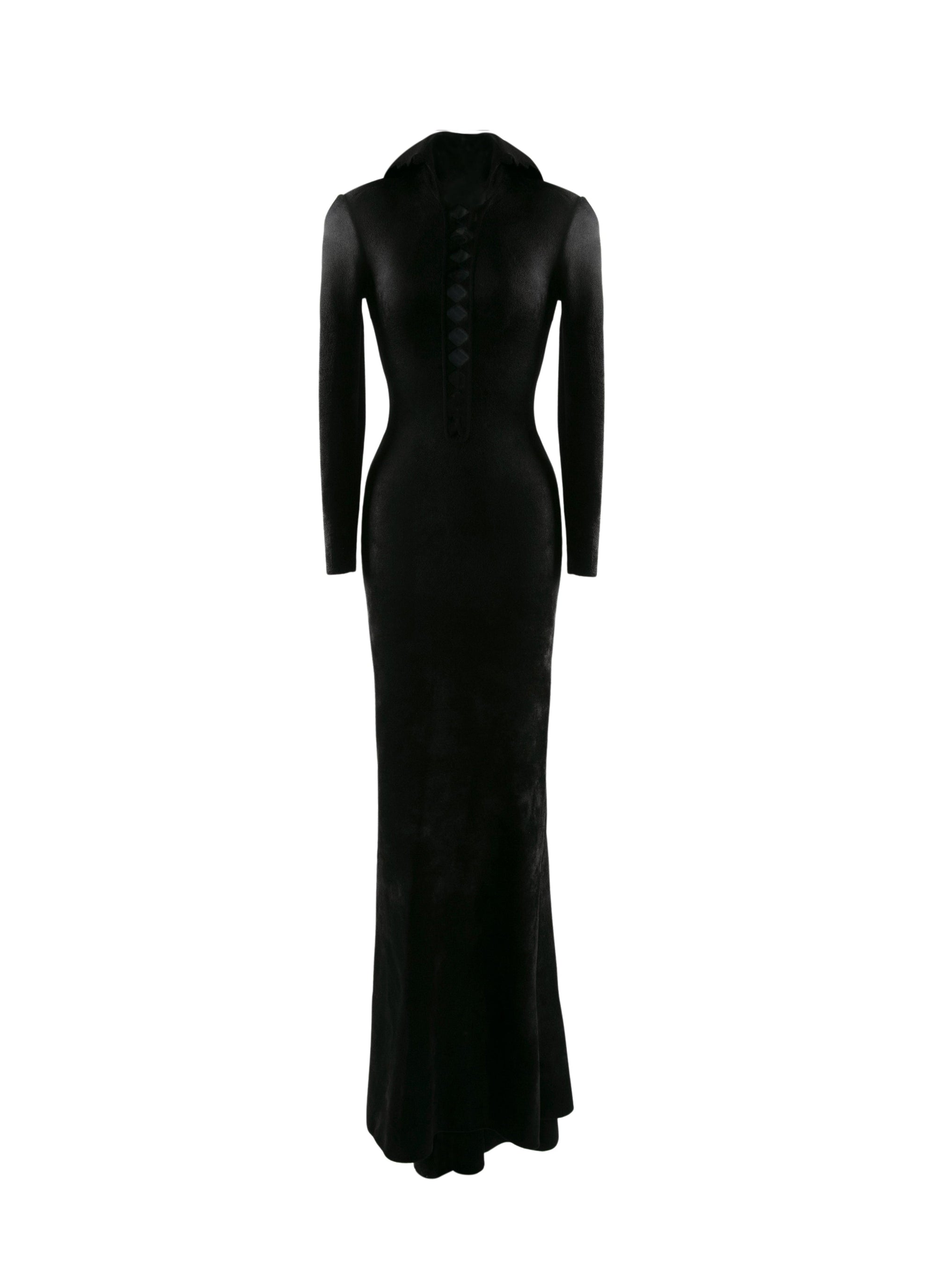 Hooded wool blend wrap dress - Black Alaïa