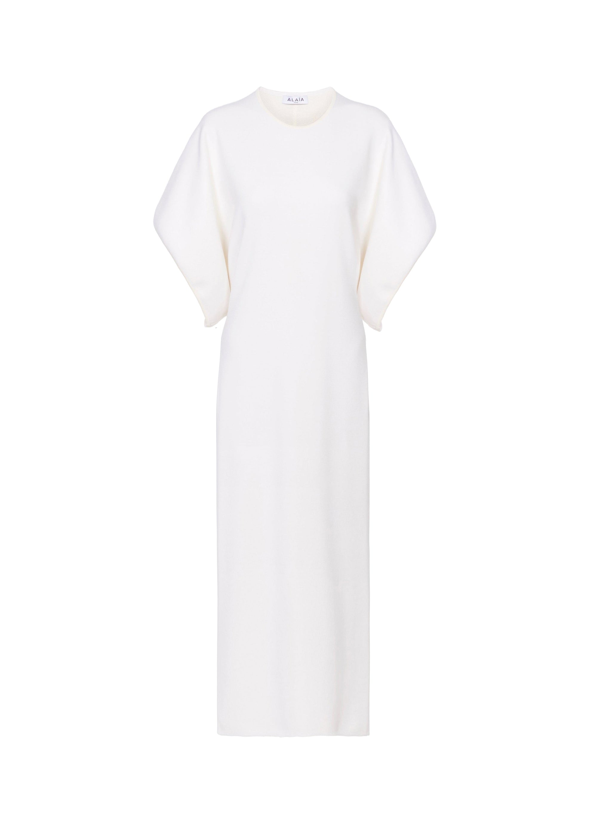 Silk and wool short sleeve hanger dress - White