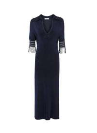 Robe mi-longue à col polo - Marine