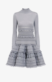 Robe Crinoline en laine à col montant - Gris Clair