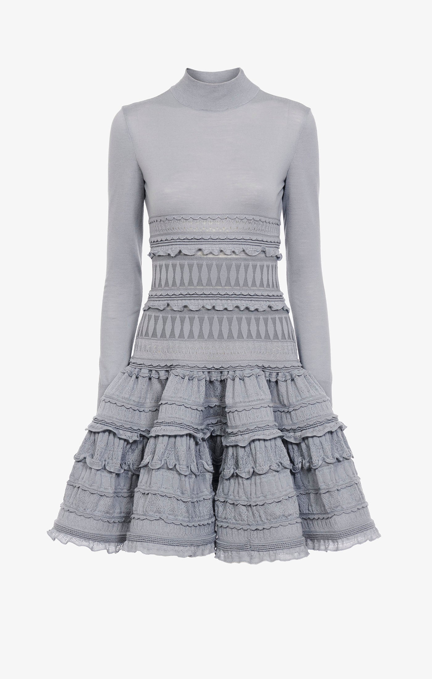 Robe Crinoline en laine à col montant - Gris Clair