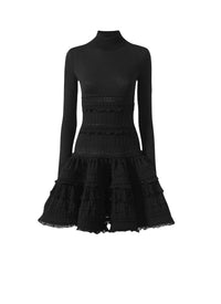 Robe Crinoline en laine à col montant - Noir Alaïa