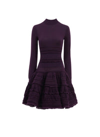 Robe Crinoline en laine à col montant - Violine