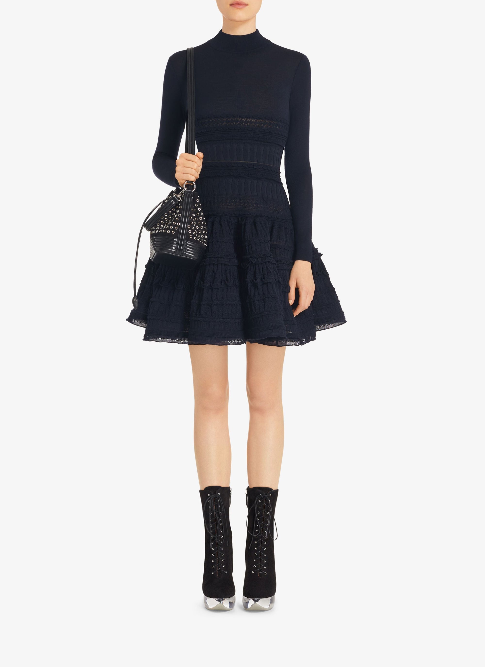 Robe Crinoline en laine à col montant - Noir Alaïa