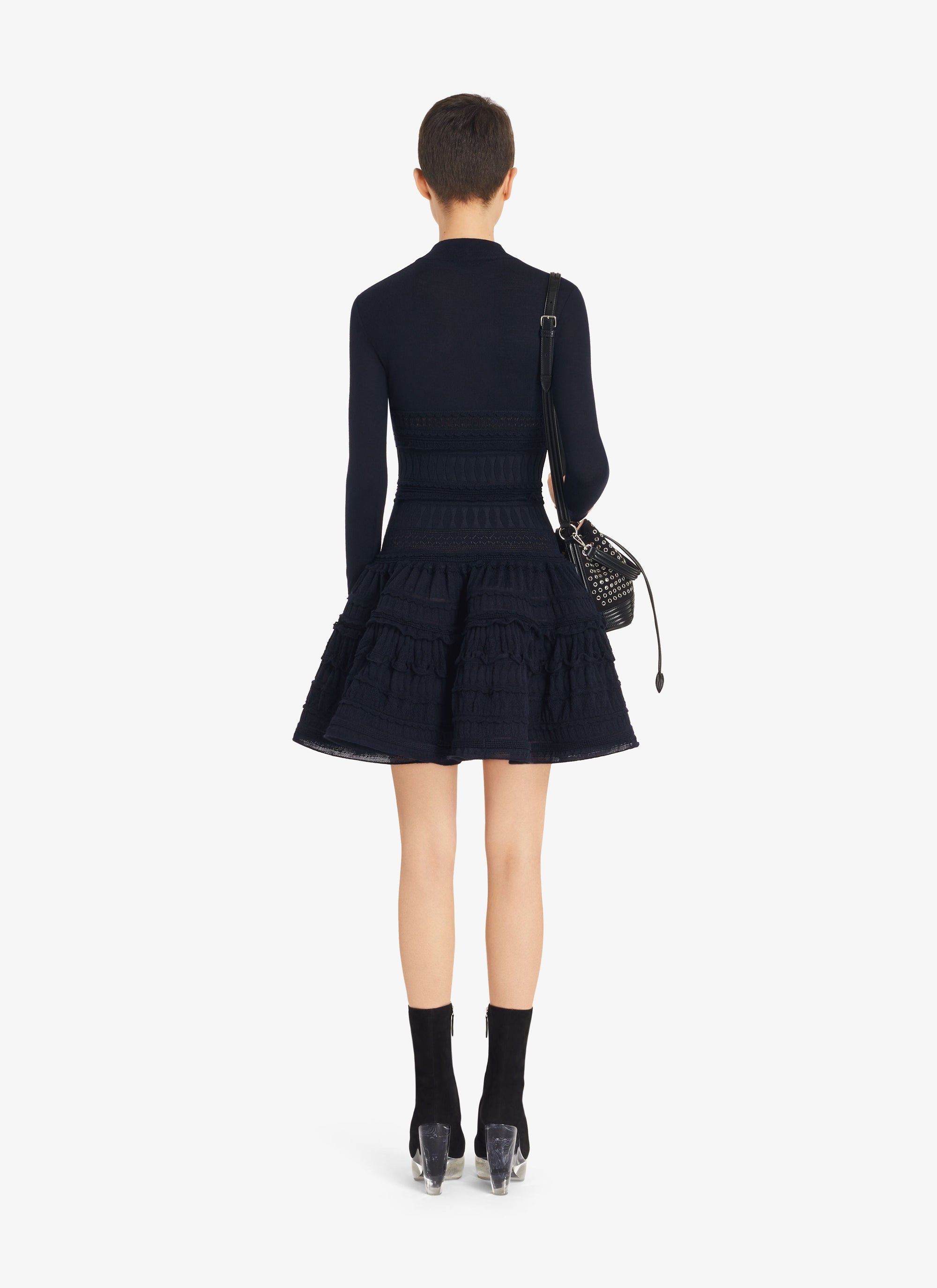 Robe Crinoline en laine à col montant - Noir Alaïa