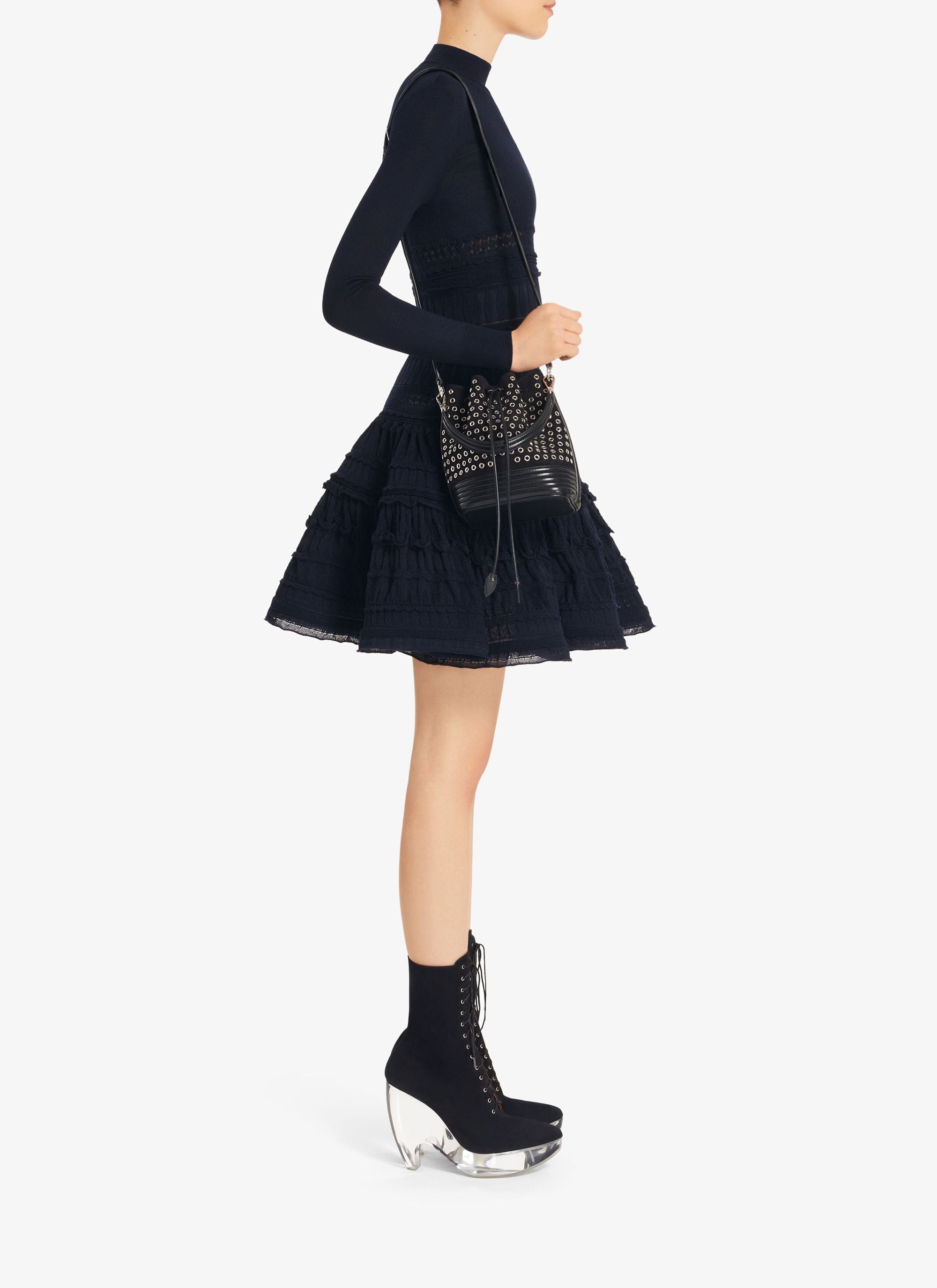 Robe Crinoline en laine à col montant - Noir Alaïa