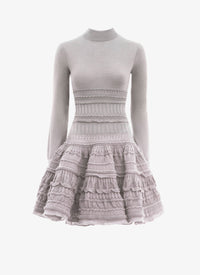 Robe Crinoline en laine à col montant - Gris Clair