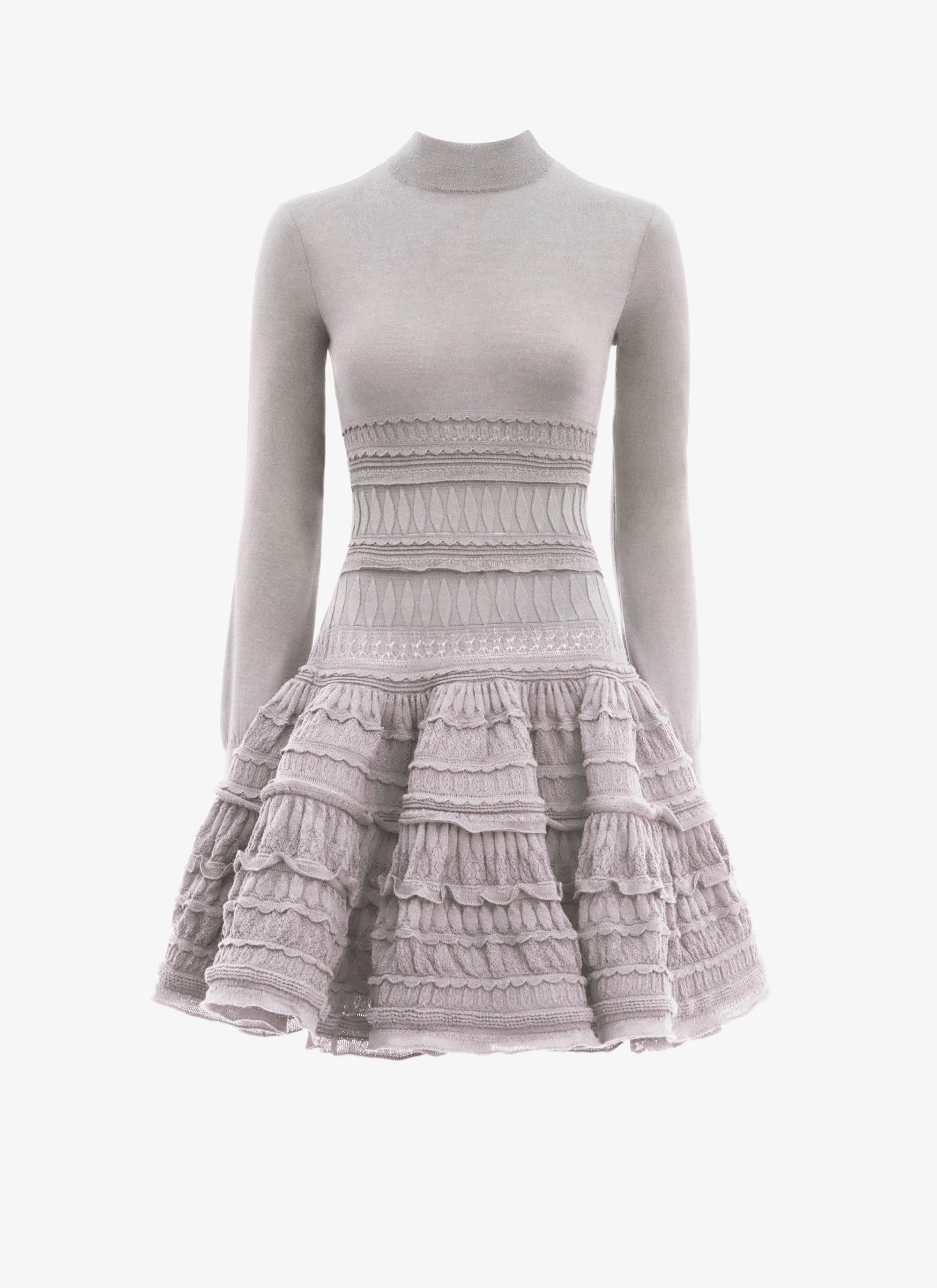 Robe Crinoline en laine à col montant - Gris Clair