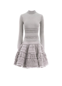 Robe Crinoline en laine à col montant - Gris Clair