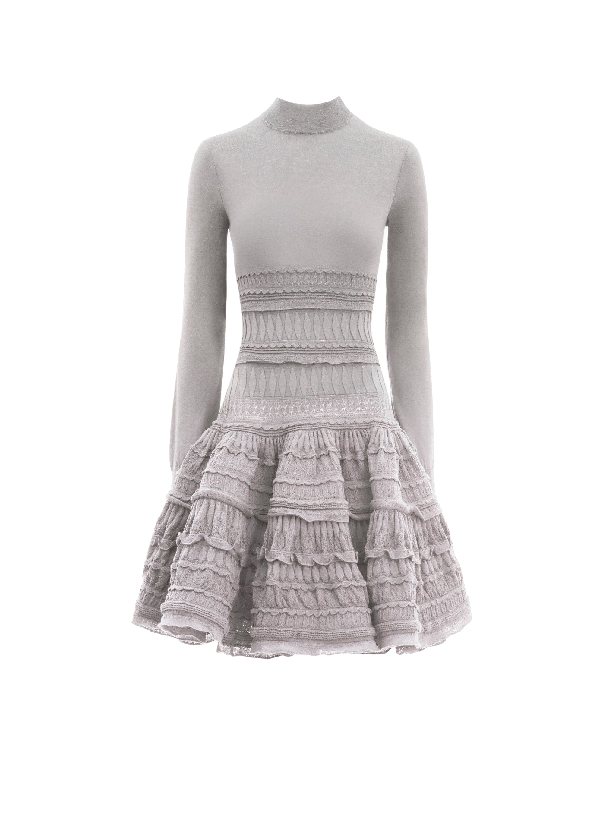 Robe Crinoline en laine à col montant - Gris Clair