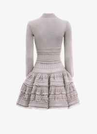 Robe Crinoline en laine à col montant - Gris Clair