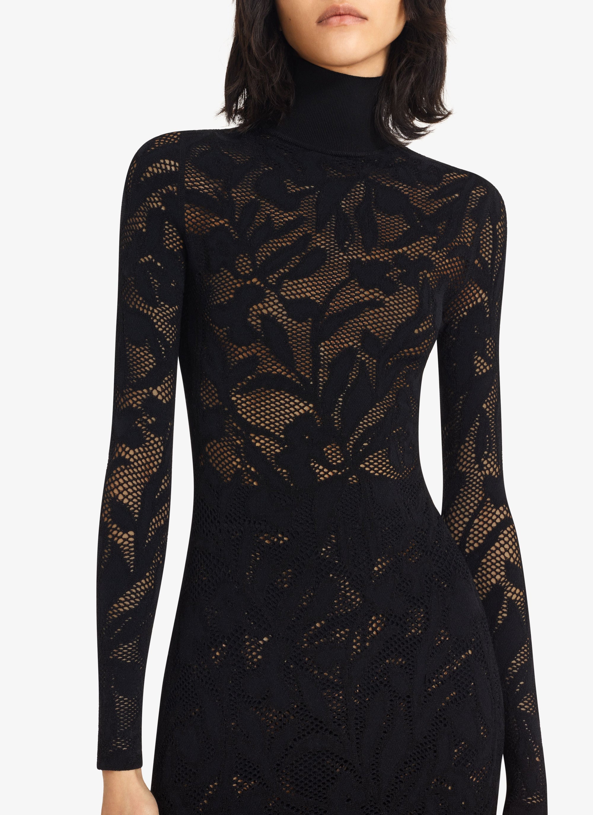 Robe longue en dentelle stretch - Noir Alaïa