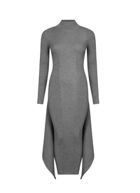 Robe droite multi portée en cachemire et soie - Gris chiné
