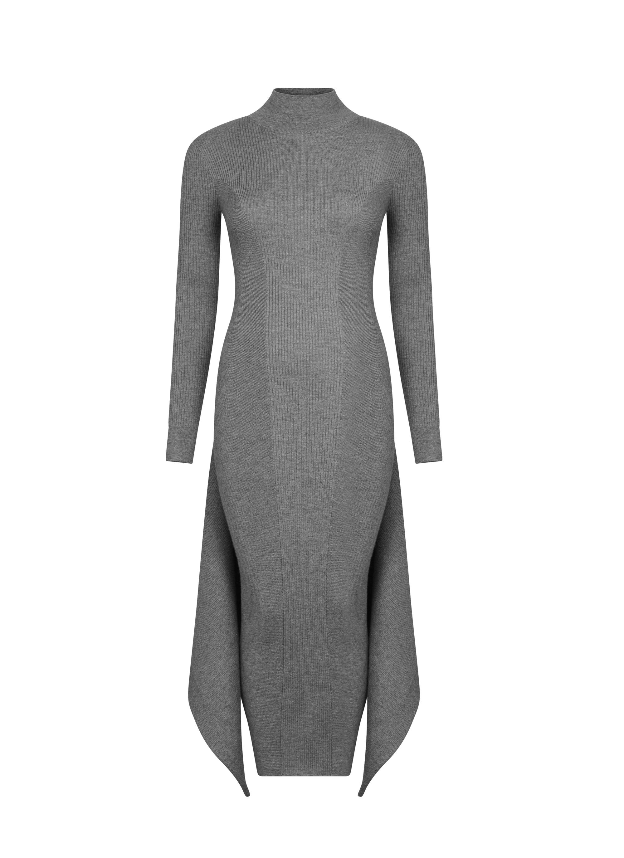 Robe droite multi portée en cachemire et soie - Gris chiné