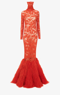 Robe en dentelle stretch - Orange foncé