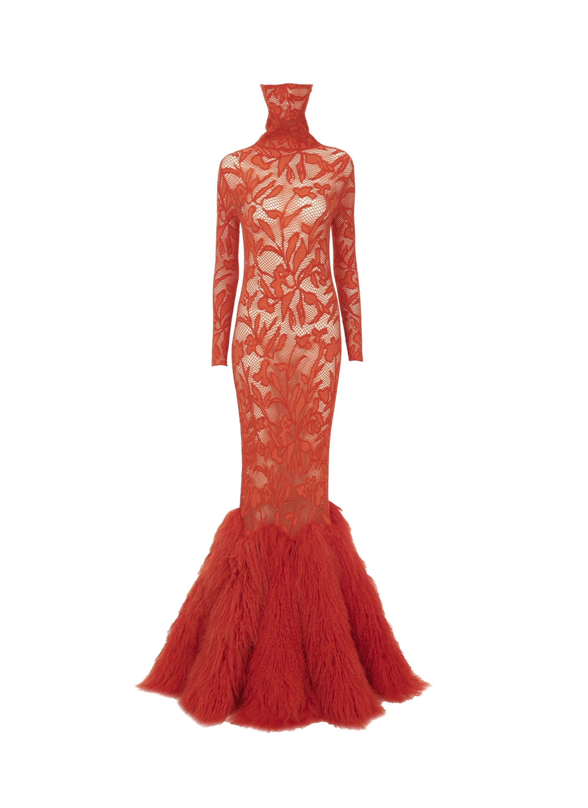 Robe en dentelle stretch - Orange foncé