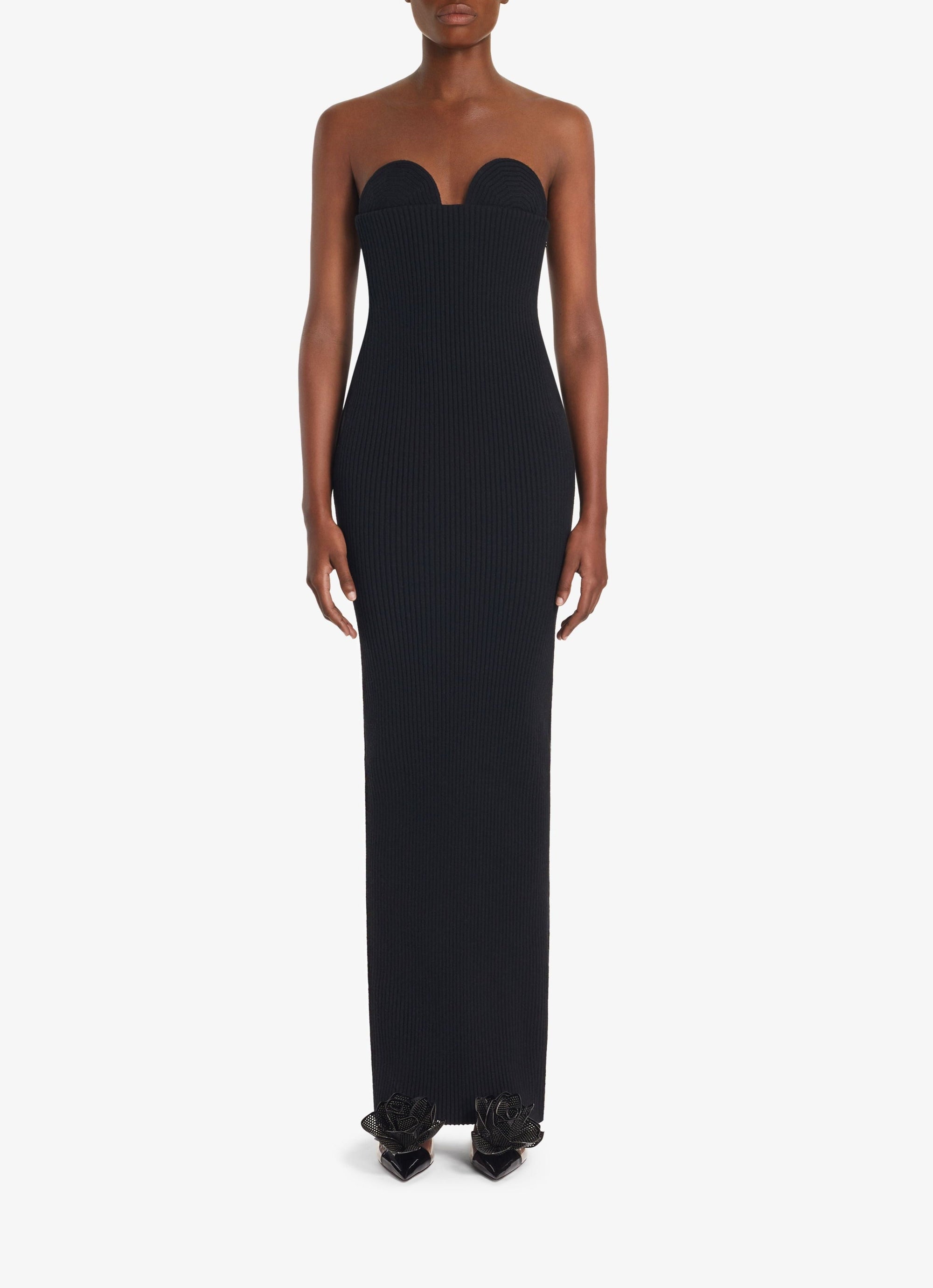 Ribbed long dress in wool and cashmere - Black Alaïa