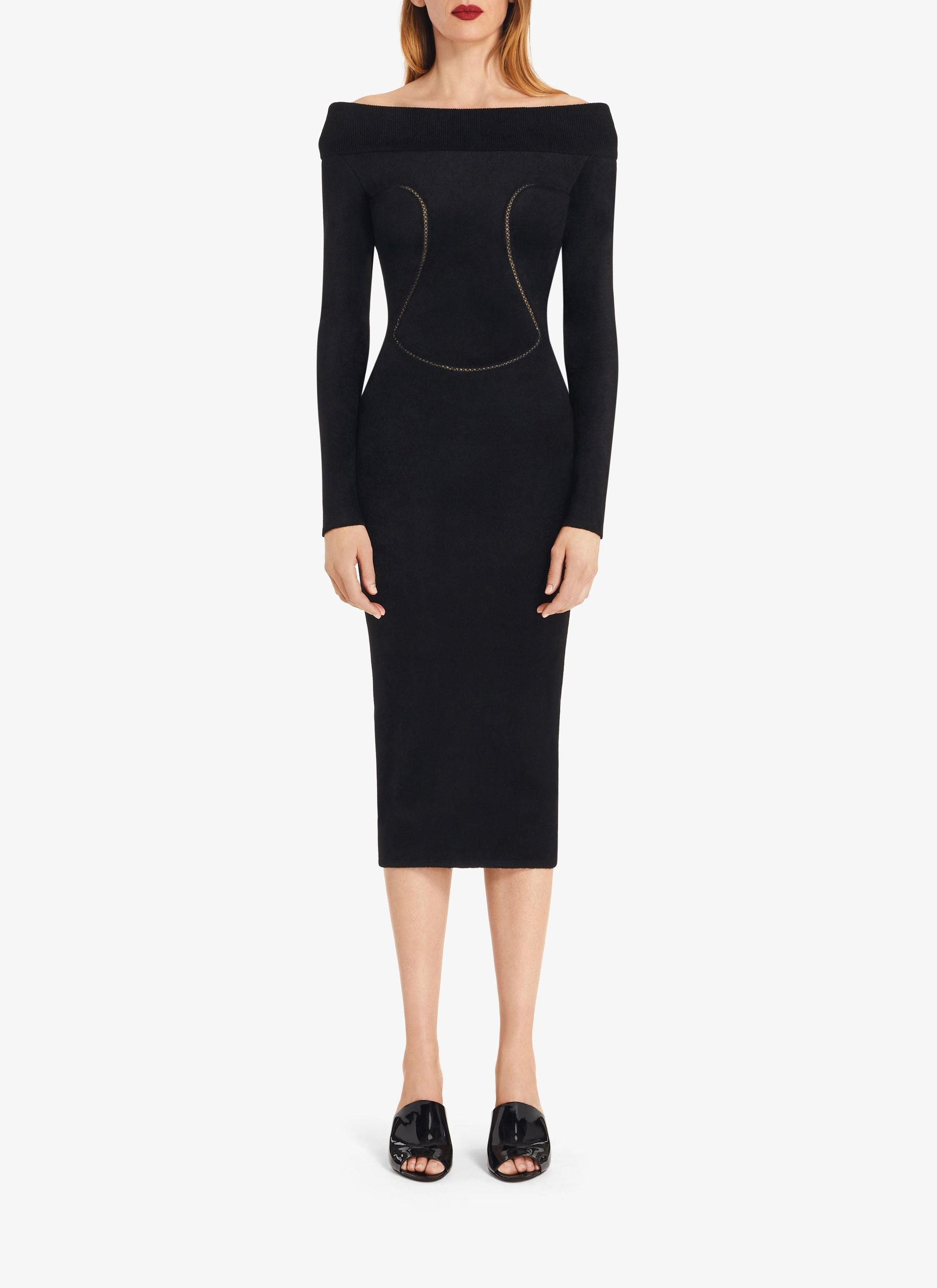 Wool blend off shoulder dress - Black Alaïa
