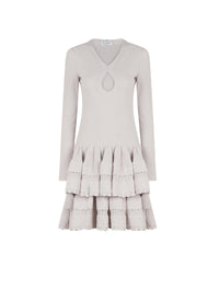 Flounced wool dress - Light grey