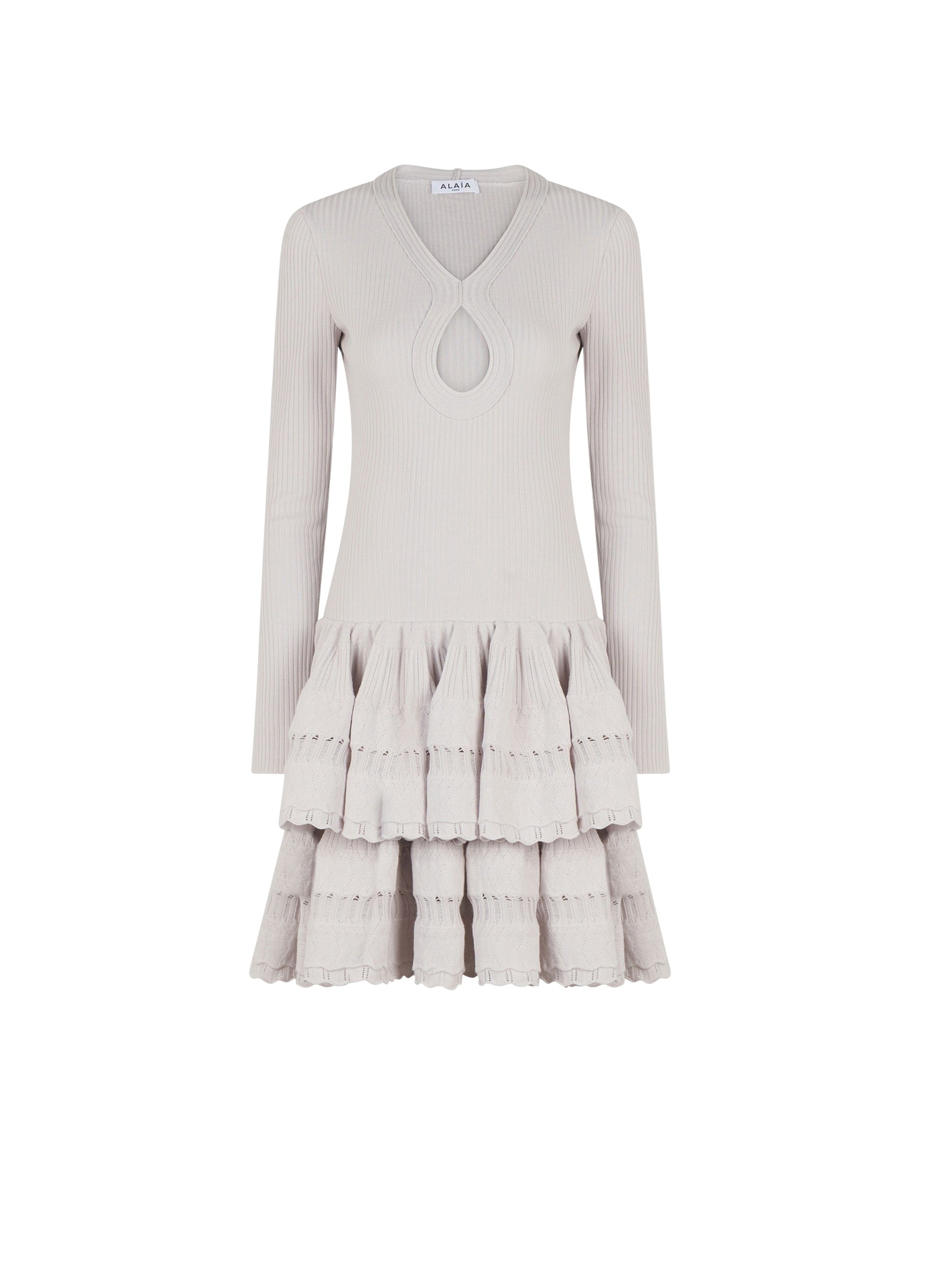Flounced wool dress - Light grey