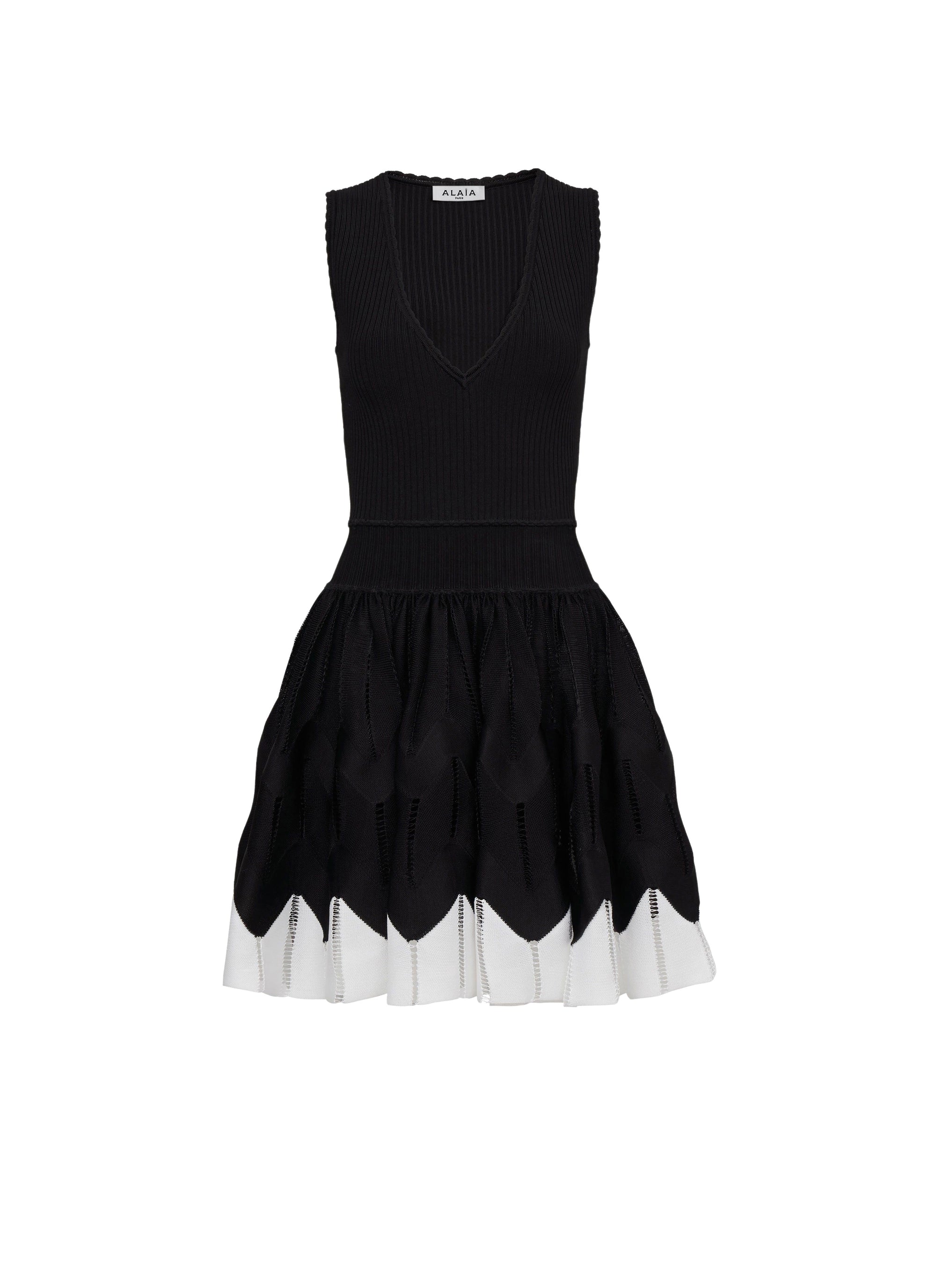 Two-tone herringbone dress - Black & White