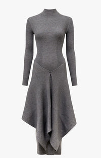 Robe droite multi portée en cachemire et soie - Gris chiné