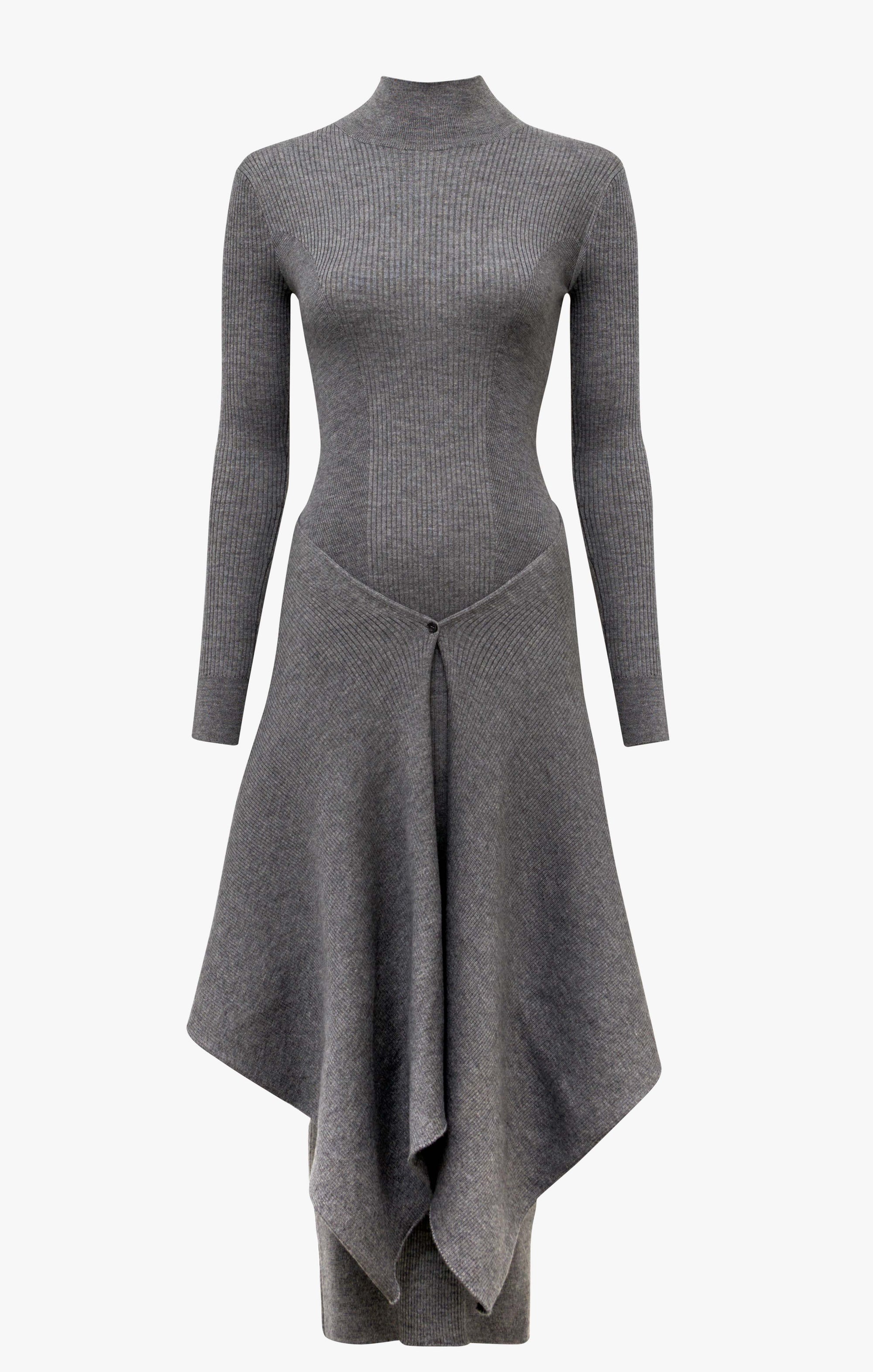 Robe droite multi portée en cachemire et soie - Gris chiné