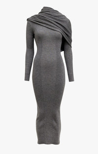 Robe droite multi portée en cachemire et soie - Gris chiné