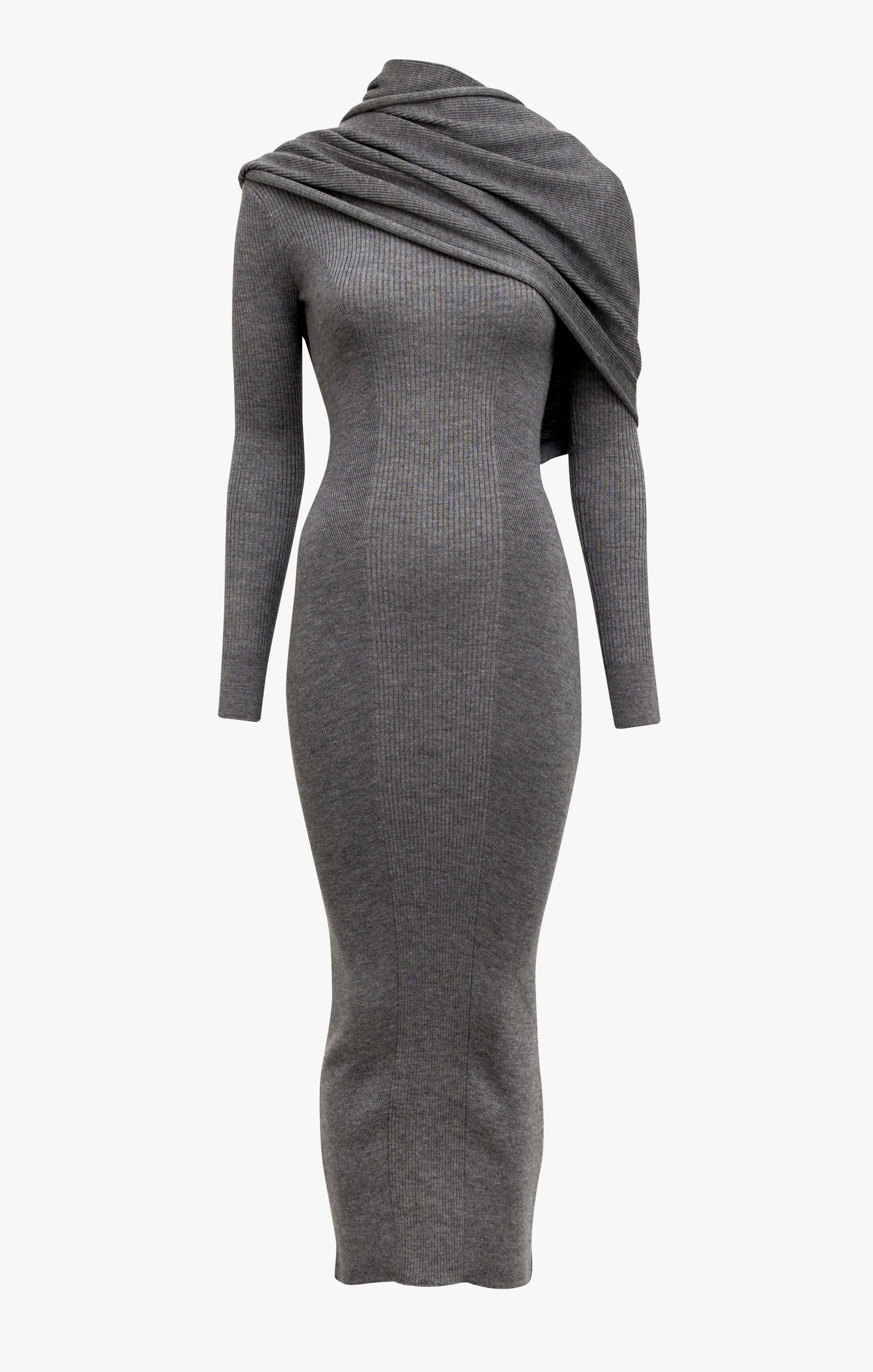 Robe droite multi portée en cachemire et soie - Gris chiné