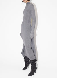 Robe droite multi portée en cachemire et soie - Gris chiné
