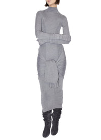 Robe droite multi portée en cachemire et soie - Gris chiné