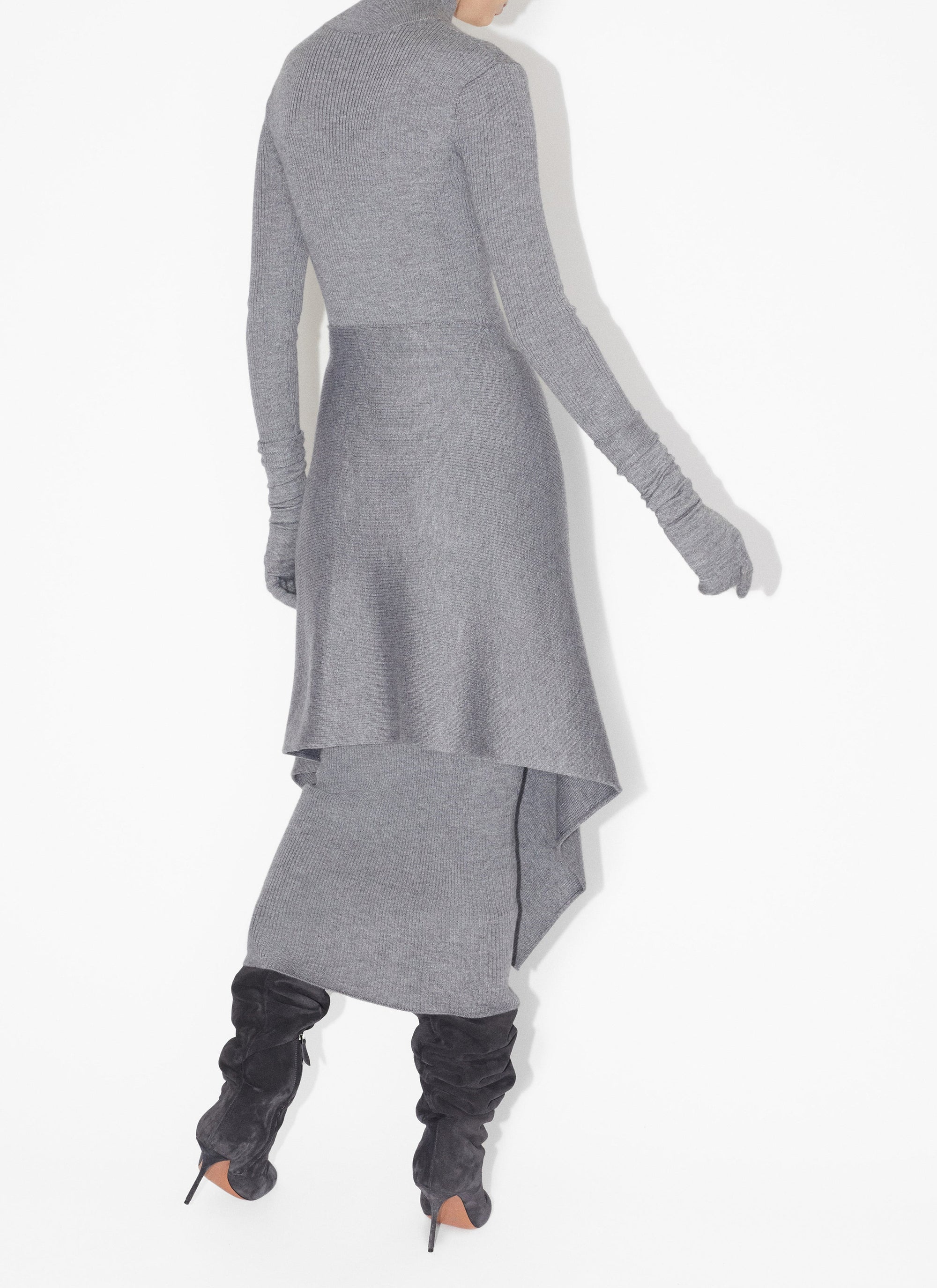 Robe droite multi portée en cachemire et soie - Gris chiné