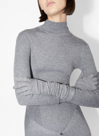 Robe droite multi portée en cachemire et soie - Gris chiné