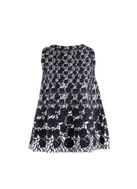 Tunique sans manches Plumeria en laine - Bleu & Noir