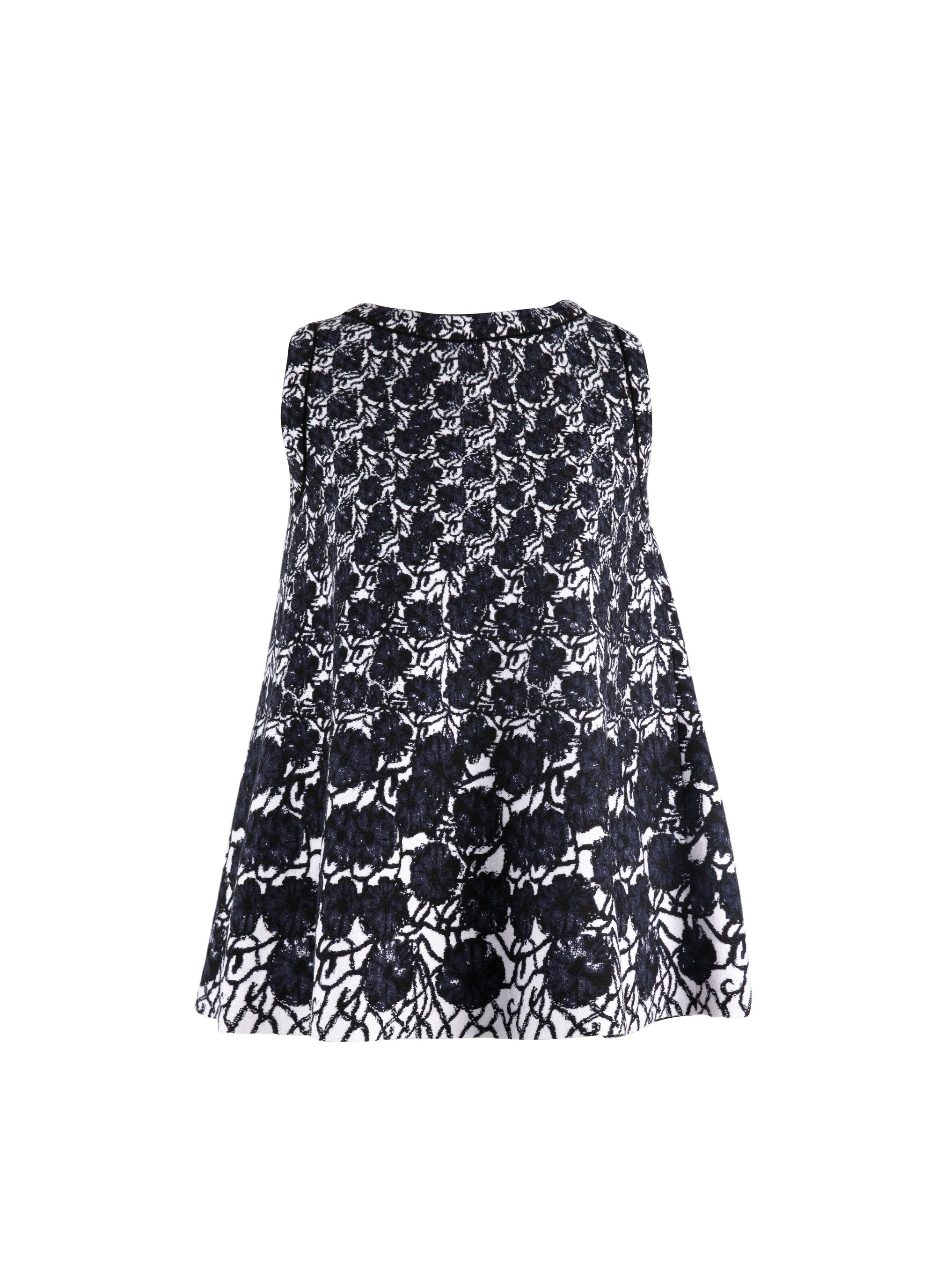 Tunique sans manches Plumeria en laine - Bleu & Noir