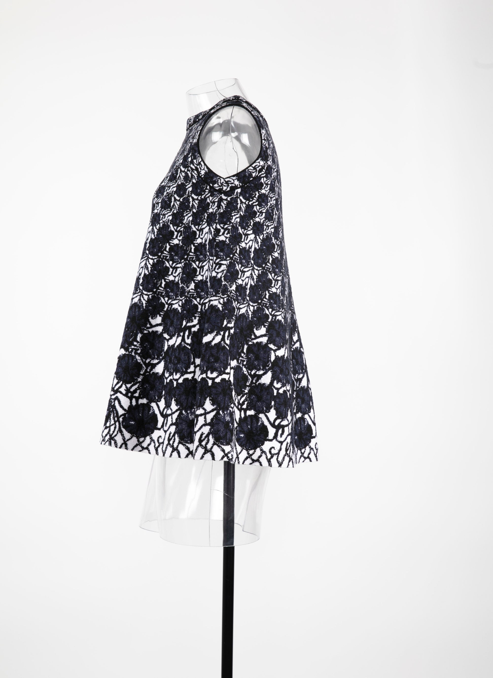Tunique sans manches Plumeria en laine - Bleu & Noir