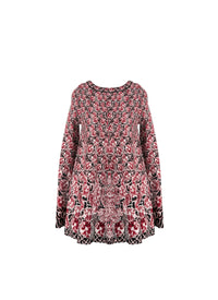 Tunique évasée en jacquard de laine - Rouge & Nude
