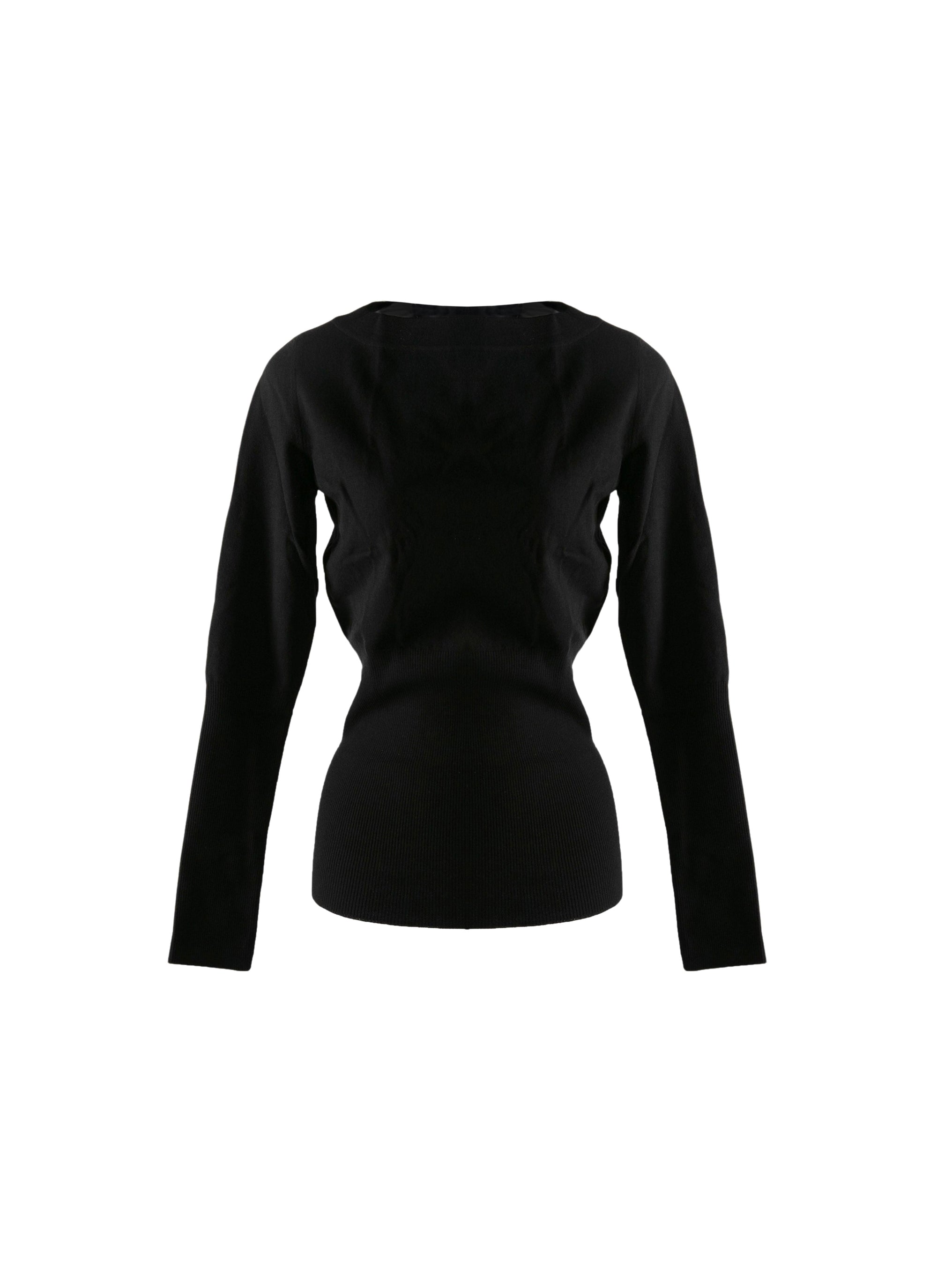 Pull à manches longues cintré en laine - Noir