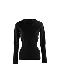 Pull manches longues cintré à col v en laine - Noir