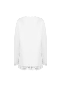 Pull coupe droite manches longues à motif vienne - Blanc