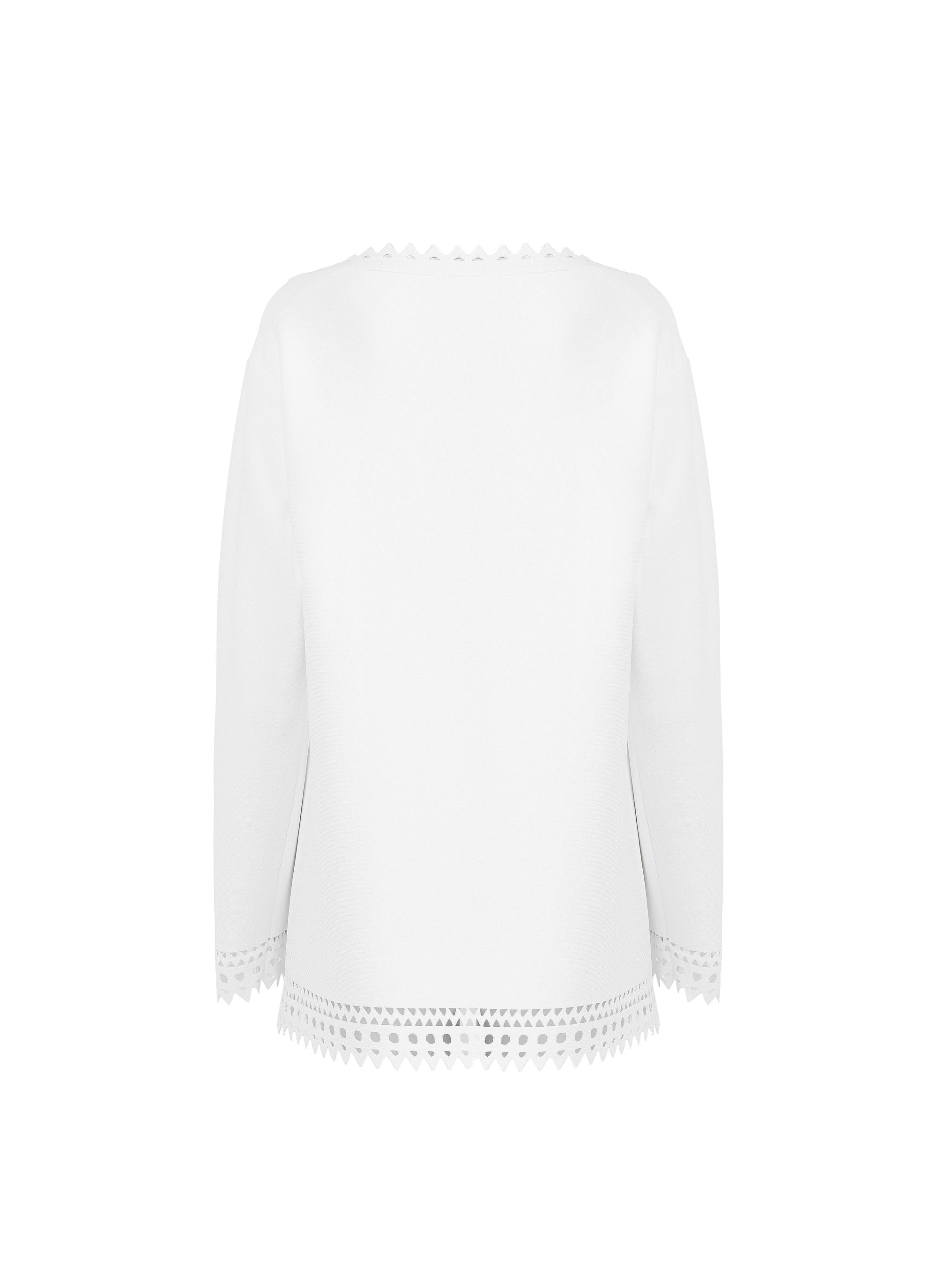 Pull coupe droite manches longues à motif vienne - Blanc