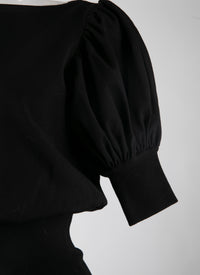 Pull manches courtes en laine en laine - Noir