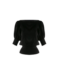 Pull manches courtes en laine en laine - Noir