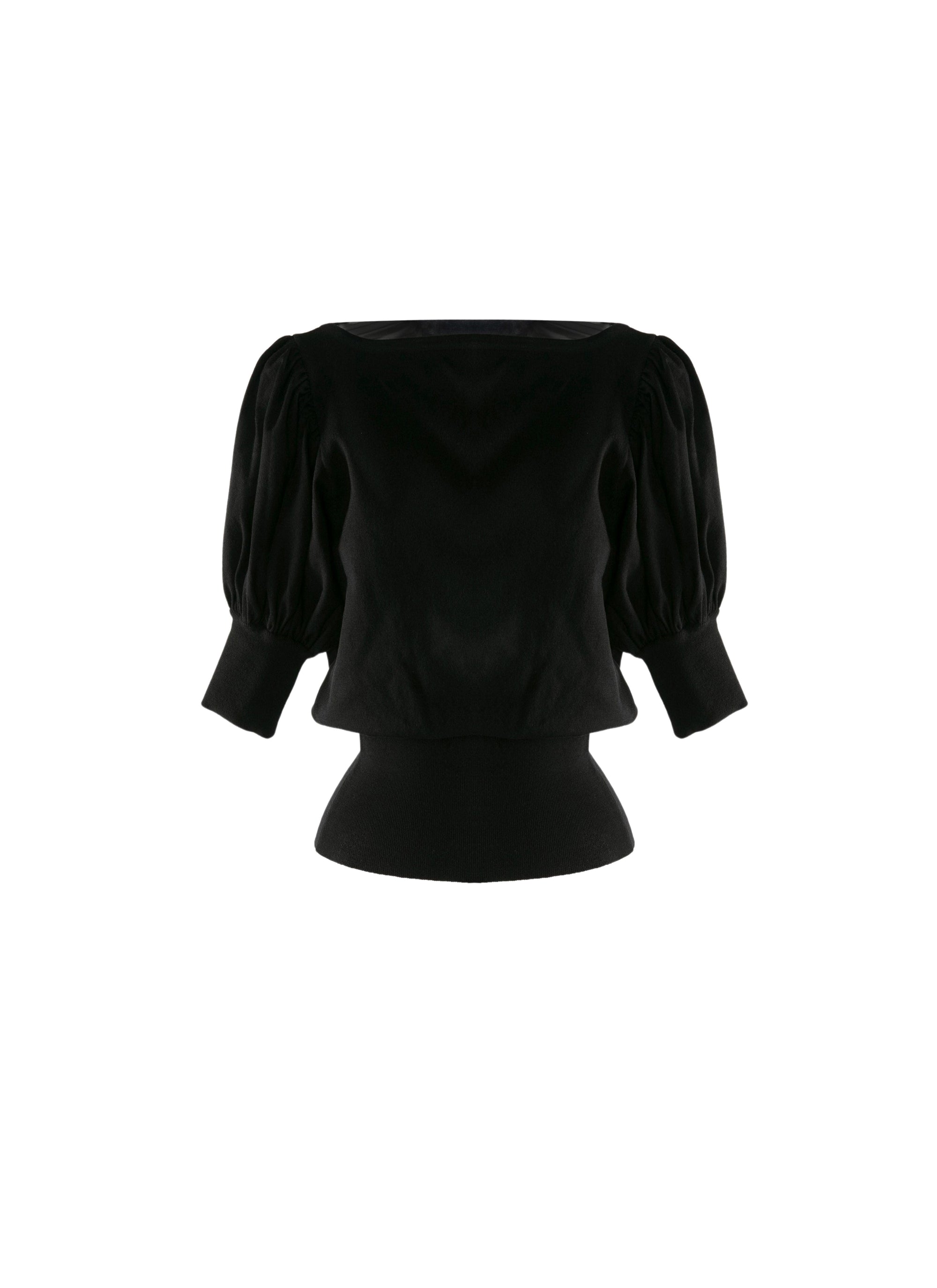 Pull manches courtes en laine en laine - Noir