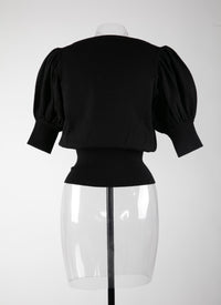 Pull manches courtes en laine en laine - Noir