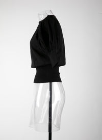 Pull manches courtes en laine en laine - Noir