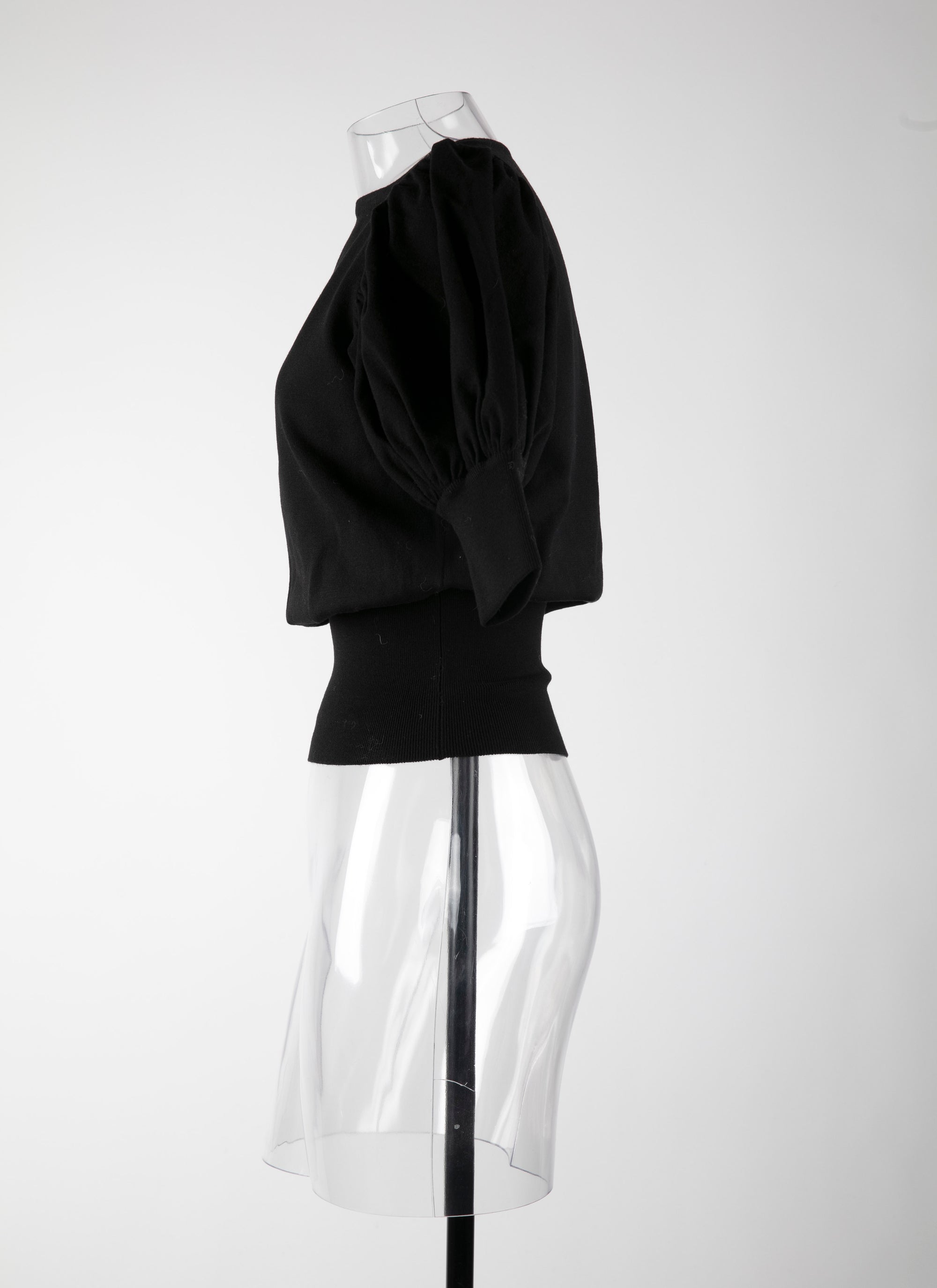 Pull manches courtes en laine en laine - Noir