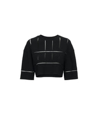Pull court en maille et raphia - Noir
