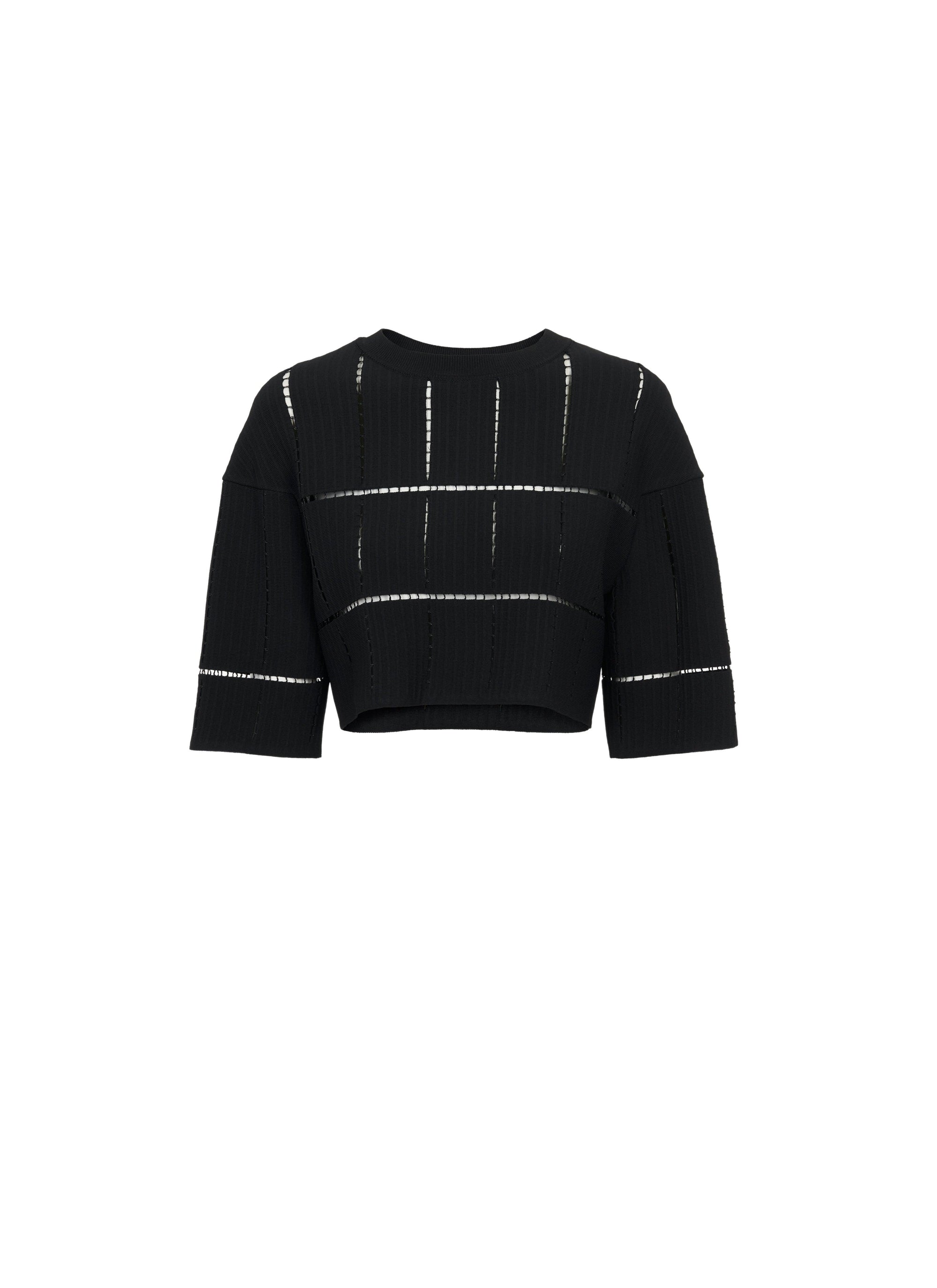 Pull court en maille et raphia - Noir