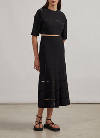 Pull court en maille et raphia - Noir